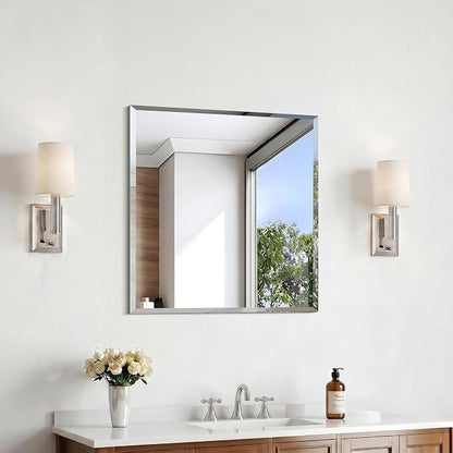 KOCUUY Beveled Mirror, 24x24 Inch Frameless Bathroom Mirror for Over Sink, Upgraded Shatterproof Unframed Mirror for Bathroom, Bedroom, Hang Horizontal/Vertical