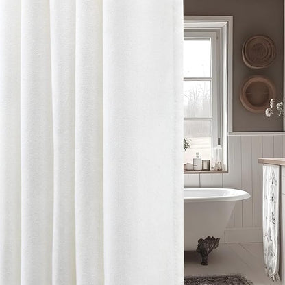 Linen Shower Curtain White, Fabric Boho Farmhouse Shower Curtains for Bathroom Cotton Natural Cloth Liner Set 60" W x 72" L