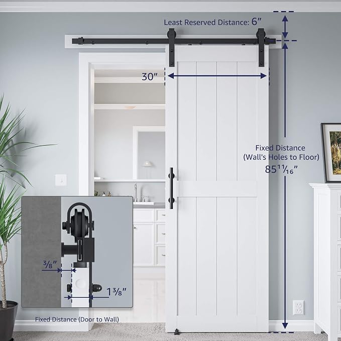 30in x 84in White MDF Sliding Barn Door, Pre-Drilled Holes Easy Assembly | 5ft Barn Door Hardware Kit & Handle Include, Solid Barn Door Slab Covered with Water-Proof PVC Surface, H-Frame