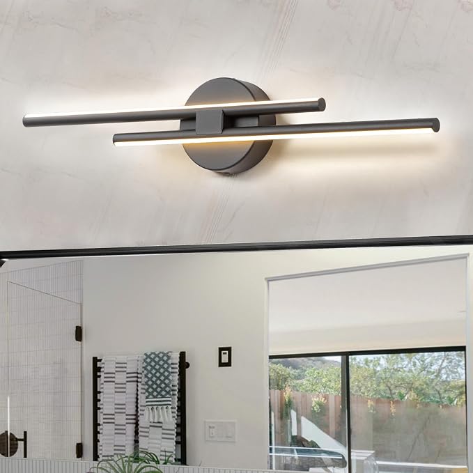 EDISLIVE Dimmable Modern LED Vanity Light Fixtures Bathroom Vanity Wall Lighting, 23.6 in Mirror Vanity Lighting Fixtures for Bathroom Bedroom Makeup Living Room,3000K Warm Light(Black)