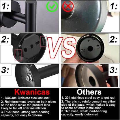 6 Pieces Matte Black Bathroom Hardware Accessories Set Hand Towel Ring 16&23.6 inch Round Towel Bar Silver Toilet Paper Holder Towel Hooks 2 Pieces SUS 304 Stainless Steel,Heavy Duty,Wall Mounted