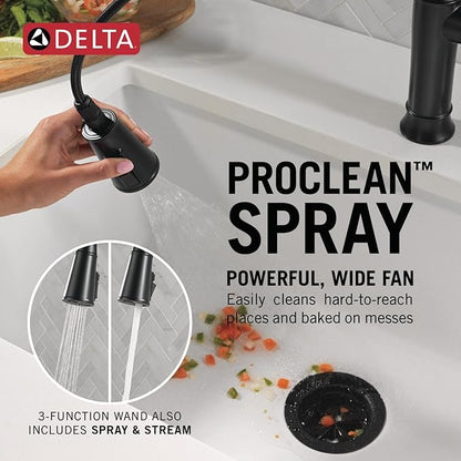 Delta Renaldi Kitchen Faucet with Pull Down Sprayer, Matte Black Kitchen Sink Faucet, Delta ProClean Kitchen Faucet, Pull Down Kitchen Faucet, Matte Black 9184-BL-DST