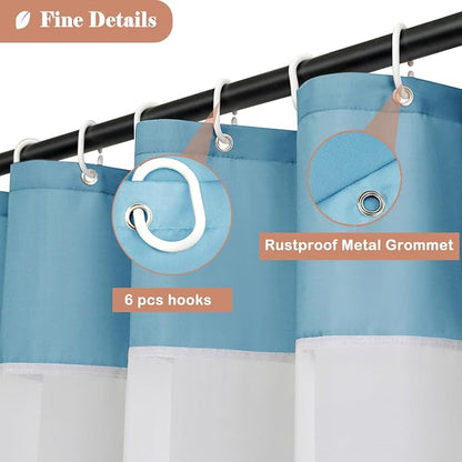 UFRIDAY 36x72 Inch Stall Shower Curtain with Mesh Window,Soft Fabric Solid Bathroom Curtain with Hooks, Weighted Hem, Heavy Duty, Water Repellent, Light Blue