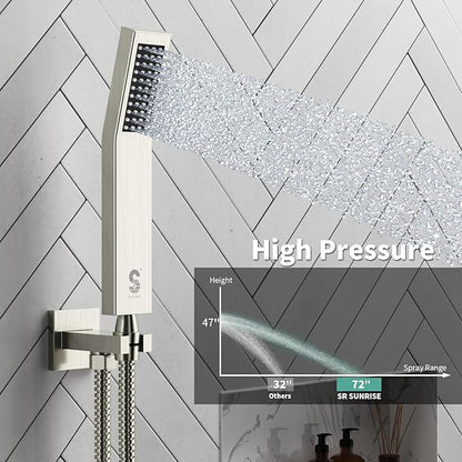SR SUN RISE 10 Inches All Metal Bathtub Faucet Set Shower System with Tub Spout Square Rain Shower Head and Handheld Combo Shower Fixtures, Modern Valve and Trim Kit, Brushed Nickel