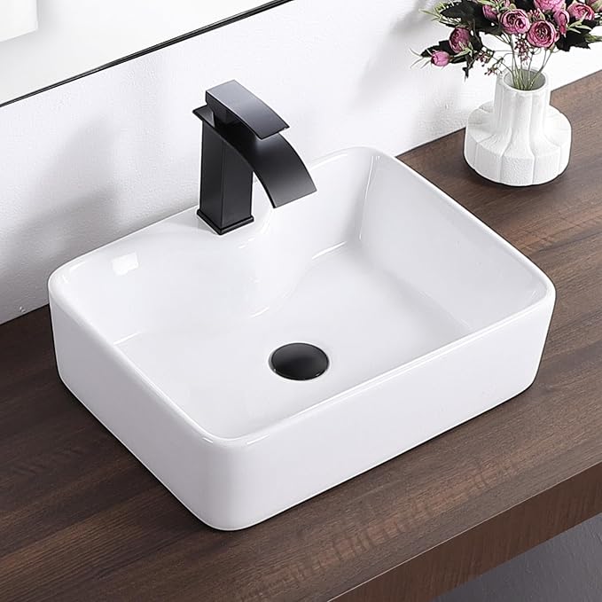 Vessel Sink 19"x15" Bathroom Sink Modern Above Counter Rectangular 19 Inch Bathroom Sinks with Faucet Hole White Porcelain Ceramic Bathroom Sinks