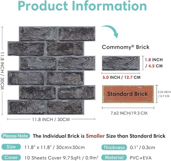 Commomy Thicker Grey Peel and Stick Backsplash-10 pcs of 12" x 12" - 3D Adhesive Peel and Stick Tiles Backsplash for Kitchen, Bathroom, Removable, Waterproof, Vinyl Wall Tile
