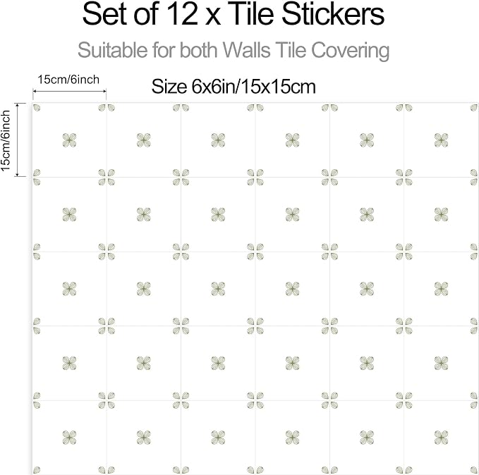 Peel & Stick Tile Stickers 12 PCS Self Adhesive Backsplash Decorative Wall Stickers for Kitchen Bathroom Tile Decals Waterproof & Removable 6" x 6" (Light Green)
