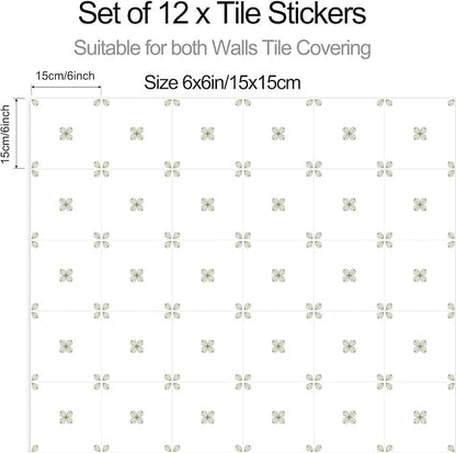 Peel & Stick Tile Stickers 12 PCS Self Adhesive Backsplash Decorative Wall Stickers for Kitchen Bathroom Tile Decals Waterproof & Removable 6" x 6" (Light Green)