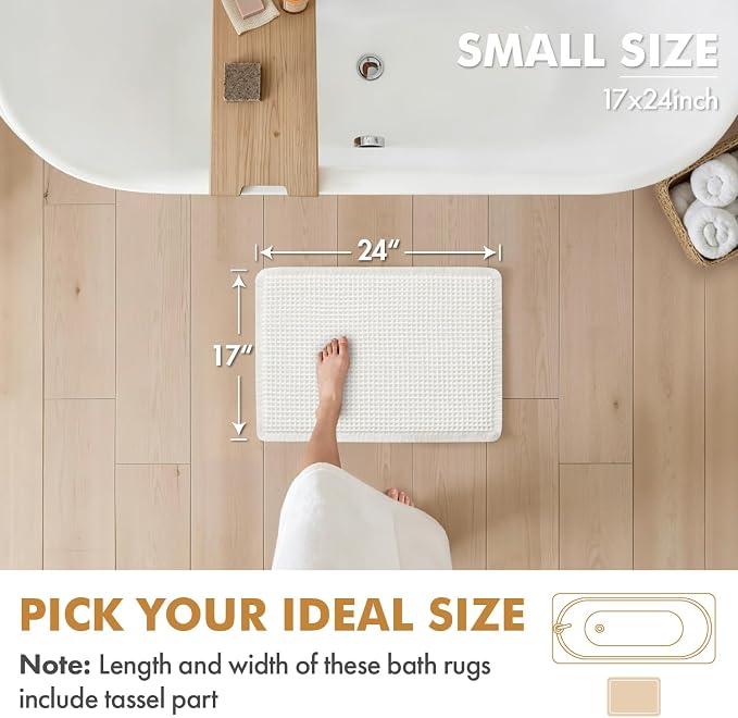 MIULEE Set of 2 Waffle Bathroom Rugs Boho Bath Mat White 17x24 Inch | Non Slip, Super Absorbent, Washable, Ultra Soft, Rubber Backed, Small Bath Rugs for Bathroom Floor Tub Shower