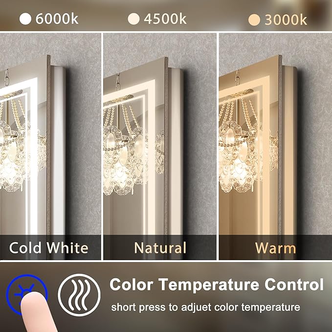 SaniteModar Bathroom Mirror with Lights 36x36 in, Led Mirror for Bathroom, Led Bathroom Mirror, 3 Color Dimmable, Anti Fog, Touch Button, CRI90+, Horizontal/Vertical