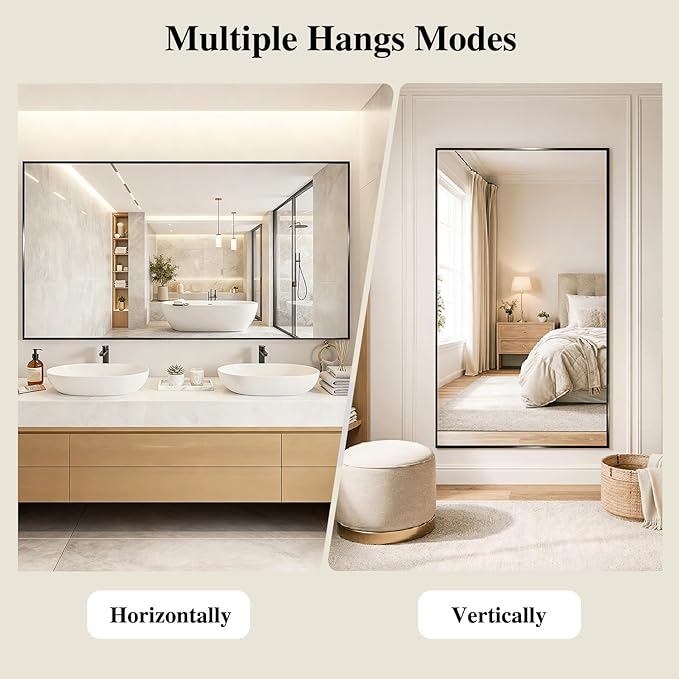 Koonmi Black Rectangle Wall Mirror, 36x55 Inch Bathroom Mirror, Aluminum Frame Vanity Mirror for Entryway, Living Room, Bedroom Bathroom, Hangs Horizontally or Vertically