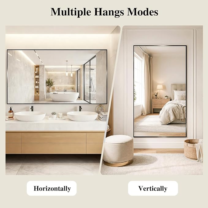 Koonmi Black Rectangle Wall Mirror, 30x50 Inch Bathroom Mirror, Aluminum Frame Vanity Mirror for Entryway, Living Room, Bedroom Bathroom, Hangs Horizontally or Vertically