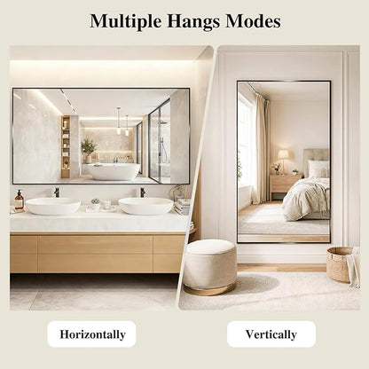 Koonmi Black Rectangle Wall Mirror, 30x71 Inch Bathroom Mirror, Aluminum Frame Vanity Mirror for Entryway, Living Room, Bedroom Bathroom, Hangs Horizontally or Vertically