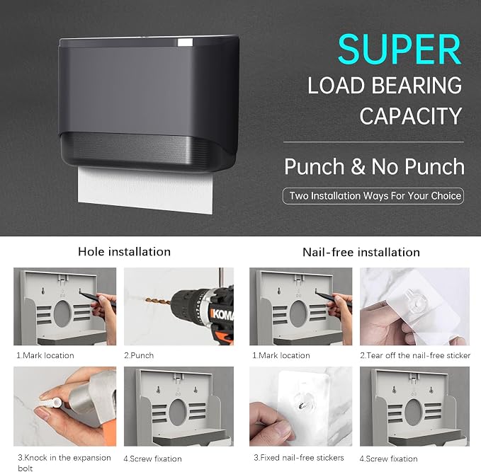 Paper Towel Dispenser,Large Capacity Wall Mount Tissue Dispensers with Smart Lock, Used for Kitchen and Bathroom 200+ Sheets Toilet Paper Holders Silver