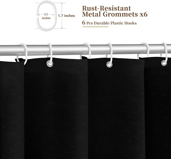 BTTN Stall Boho Scalloped Linen Textured Cloth Shower Curtain, 36x72, Black | Half Size, 230GSM Waterproof Polyester, Heavy Duty Fabric, 6 Plastic Hooks, Elegant Modern Farmhouse Style, Machine Washable