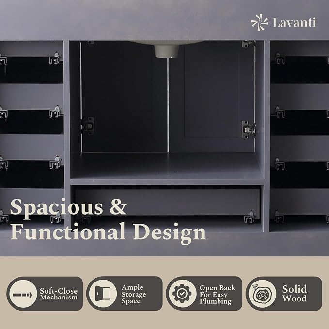 Lavanti Dumiat 80 Inch Bathroom Vanity with Sink – Stylish Gray Vanity Bathroom with Storage Cabinet – Modern Bathroom Vanities with Double Vanity Sink & Carrara Marble Countertop