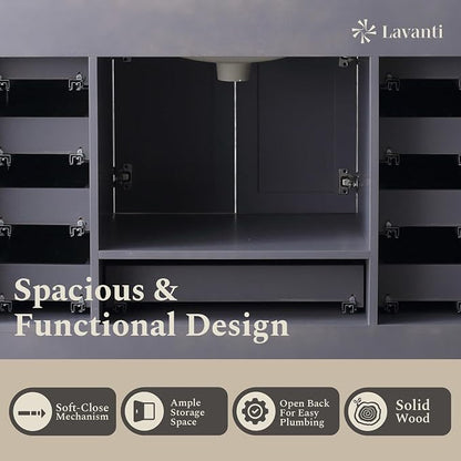 Lavanti Dumiat 80 Inch Bathroom Vanity with Sink – Stylish Gray Vanity Bathroom with Storage Cabinet – Modern Bathroom Vanities with Double Vanity Sink & Carrara Marble Countertop