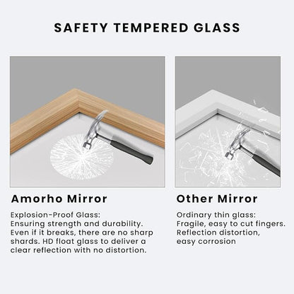 Bathroom Mirror, 60" X36" (Oak Wood Grain) | Metal Frame Mirror for Wall, HD Reflection, Anti-Rust, Horizontally/Vertically, Suitable for Bathroom, Farmhouse, Entryway