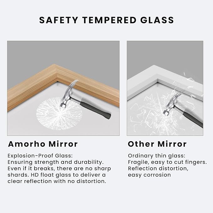 Bathroom Mirror, 30" X36" (Oak Wood Grain) | Metal Frame Mirror for Wall, HD Reflection, Anti-Rust, Horizontally/Vertically, Suitable for Bathroom, Farmhouse, Entryway