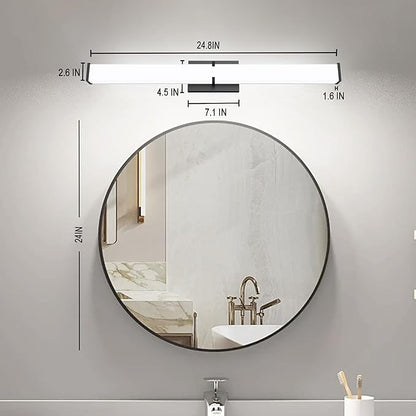 Bathroom Lighting Fixtures Over Mirror: ETL Certified 24 Inch Black Modern LED Vanity Lights 5000K Cool White IP44 - Dimmable Vanity Light Bar 2500LM with Clear Shade - Bathroom Light Fixtures