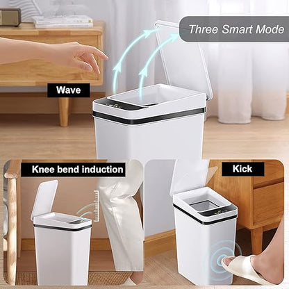 3 PACK - Bathroom Garbage Can with a Lid - 2.5 Gallon Automatic Trash Cans | Bedroom, Office - Small Smart Trash Can Touchless - Plastic, Narrow, Auto Open - Motion Sensor Trash can Bathroom ( White )