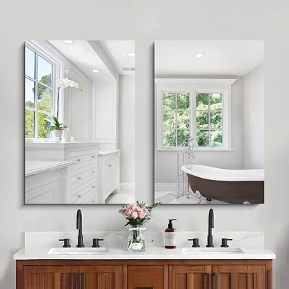 CILIBER Frameless Mirror, 24x36 Mirrors for Wall, Rectangle Bathroom Mirror for Over Sink, Frameless Vanity Mirror with Polished Edge, 3mm Tempered Glass, Hangs Horizontally or Vertically