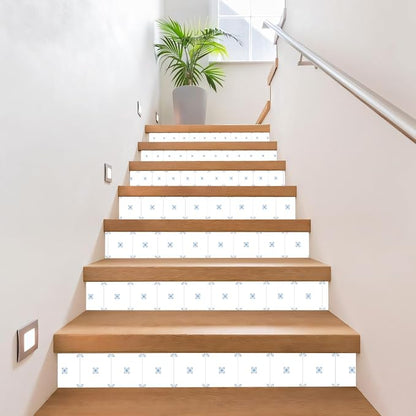 Peel & Stick Tile Stickers 12 PCS Self Adhesive Backsplash Decorative Wall Stickers for Kitchen Bathroom Tile Decals Waterproof & Removable 6" x 6" Blue - White