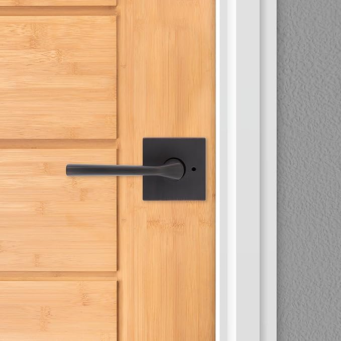 Kwikset Lisbon Interior Privacy Door Handle with Lock, Door Lever For Bathroom and Bedroom, Venetian Bronze Reversible Keyless Push Button Lock Door Lever
