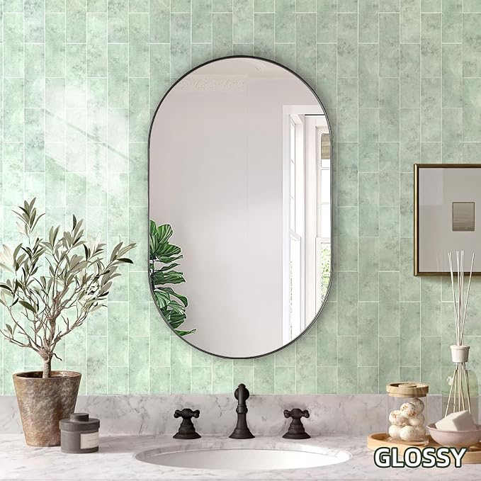 Tilingview 30 PCS Peel and Stick Backsplash Tile for Kitchen/Bathroom/Living Room, 3"x 9" Self-Adhesive Glossy Subway Tile for Backsplash, Matte Textures Tiles/Handmade Tiles (Light Green)