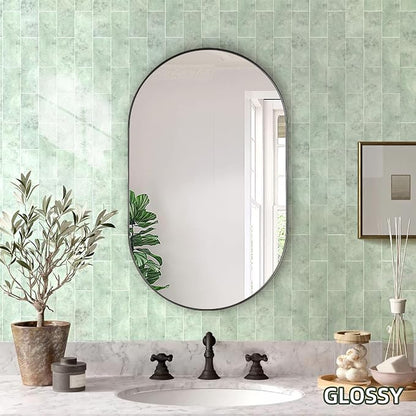 Tilingview 30 PCS Peel and Stick Backsplash Tile for Kitchen/Bathroom/Living Room, 3"x 9" Self-Adhesive Glossy Subway Tile for Backsplash, Matte Textures Tiles/Handmade Tiles (Light Green)