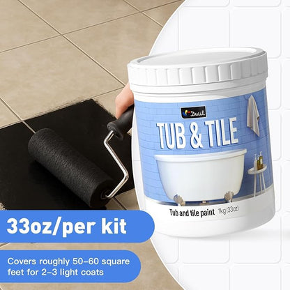 DWIL Tub Paint, Tub and Tile Refinishing Kit 33oz with Tools and 2 Grout Pen, Black Bathtub Paint Water Based &Low Odor, Easy to Use Sink for Bathroom Kitchen, Semi-Gloss Black, 50-55sq.ft