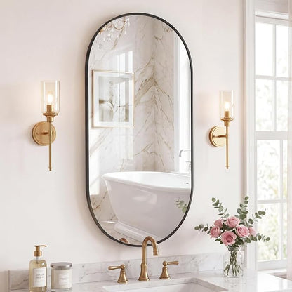 NEWBULIG Oval Bathroom Mirror, Vanity Mirror, 24x48 | Tempered Glass Metal Frame, Over Sink Entryway, Living Room Bedroom Hang, Horizontal or Vertical, Black