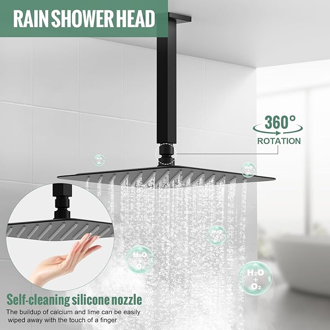 SunCleanse Rainfall Shower Faucet Set Matte Black Shower Combo Set for Bathroom with High Pressure 10 inch Shower Head with Handheld Shower Valves Shower Head and Handheld Ceiling Mounted