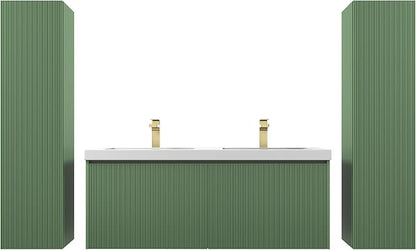 Blossom 48 Inch Double Sink Bathroom Vanity with Side Cabinets, All Wood Wall Mounted Floating Bathroom Vanity with Acrylic Sink, Soft-Close Drawers, Bathroom Vanities, Aventurine Green