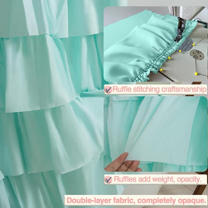 Teal Ruffle Shower Curtain, Elegant Boho Bathroom Decor, Extra Long Textured Fabric, Rustic Farmhouse Style, Chic Girly Aqua Curtains, Privacy & Decorative Design, 36 x 72 inch