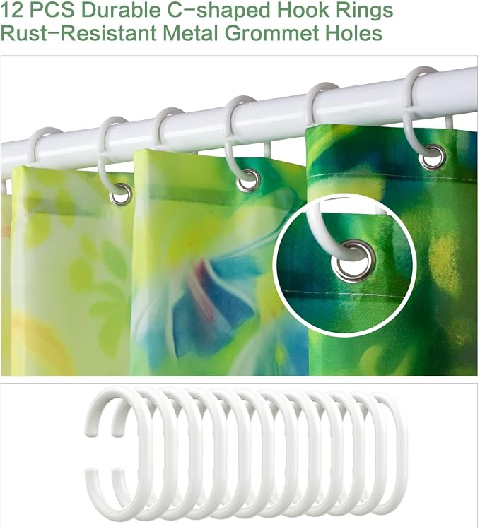 Floral Hummingbird Shower Curtain for Bathroom with Hooks Green 72x72 | Flowers Bird Wish Bottle Shower Curtain Polyester Waterproof Machine Washable Farmhouse Home Decor Bath Curtain