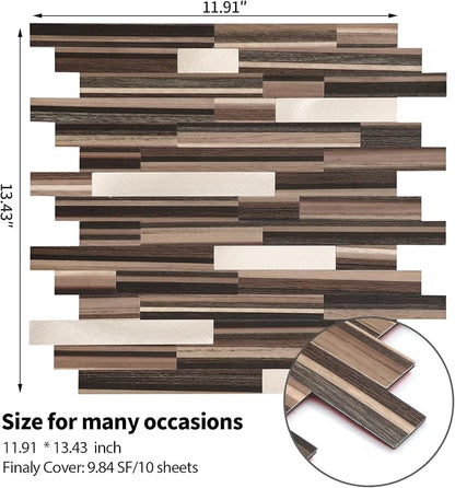 Yipscazo 1 Sheet Peel and Stick Stone Metal Tile Backsplash, Stick on Tiles for Backsplash Kitchen, Bathroom, Laundry Room, Camper, Fireplace (12'' X 12'', Brown Wood)
