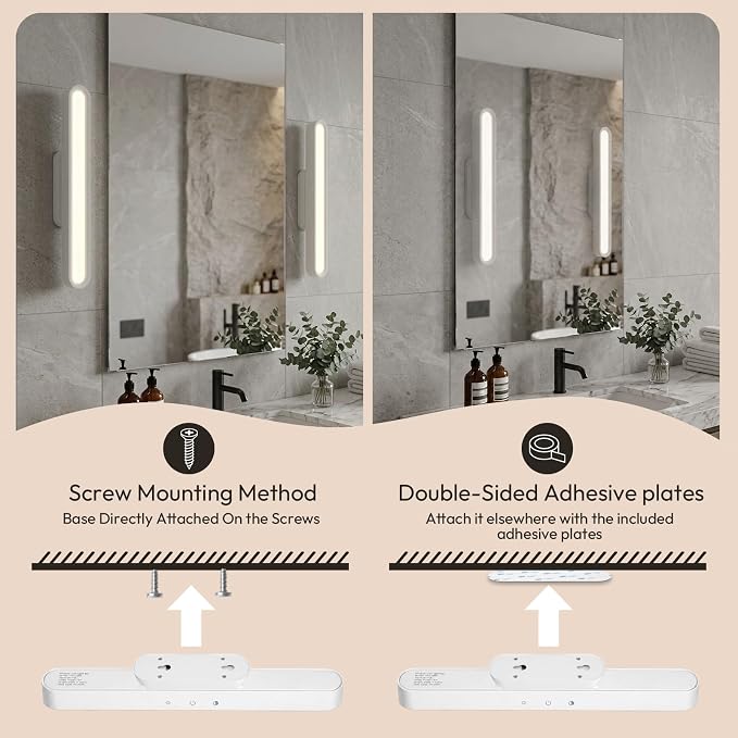 Vanity Makeup Lights for Mirror, 2600mAh Rechargeable LED Stick on Mirror Light, 3 Color Modes Stepless Dimmable Makeup Lights, Magnetic Wireless LED Lights for Bathroom Mirror, Closet (White)