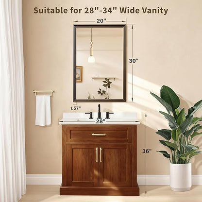 Retro Copper Effect Framed Wall Mirror, 20x30 Rectangle Mirror, Anti-desilvering Tempered Glass, Sustainable&Sturdy Frame, Anti-Rust, HD Reflection &3min Fast Setup for Bathroom Living Room