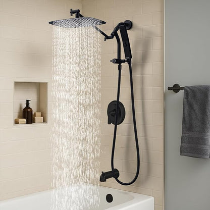 G-Promise 10 Inch All Metal Rain Shower Head with Handheld (Matte Black) | Suits Every Height, Pause Mode Diverter, Massage Mode Handheld, Full Body Coverage, Easy to Install, Modern Bath Upgrade