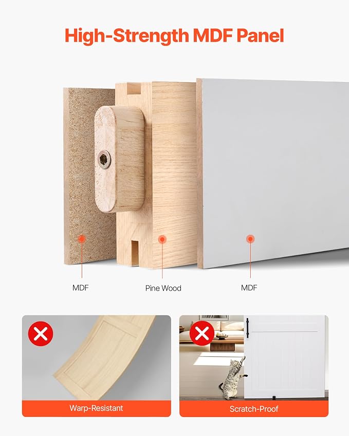 VEVOR Sliding Barn Door, 48 x 84 inch, High-Strength MDF Panel, Barn Door with Hardware Kit, Water-Proof PVC Surface, Easy to Install, H-Frame, Smoothly and Quietly Sliding for Living Room, Bathroom