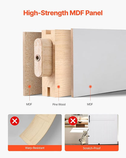 VEVOR Sliding Barn Door, 48 x 84 inch, High-Strength MDF Panel, Barn Door with Hardware Kit, Water-Proof PVC Surface, Easy to Install, H-Frame, Smoothly and Quietly Sliding for Living Room, Bathroom