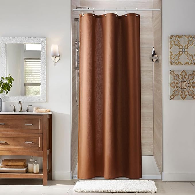 Rustic Brown 36 Inch Shower Curtain - Stall Narrow Half Linen Ultra Thick Fabric Shower Curtain Set with Hooks, Boho Farmhouse Rustic RV Camper Bath Curtains for Bathroom, 36x72