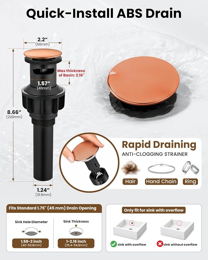 gotonovo 3 Hole 8’’ Widespread Bathroom Sink Faucet Rose Gold | Vintage Bathroom Faucet,2 Cross Handle,6-16’’ Sink,Vanity,Basin,RV,Farmhouse,SUS304,24’’ cUPC Hose Pop Up Drain,Deck Mount