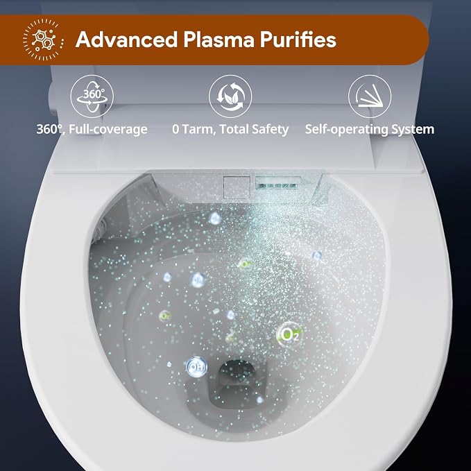 Uncle Brown Smart Toilet UBST12U, Luxury Bidet Toilet with Hygienic Water Cleanse & PlasmaClean Technology, Powerful 1000g MaP Flush Score, ADA Height, Auto Lid, Foam Shield, Safe Comfort