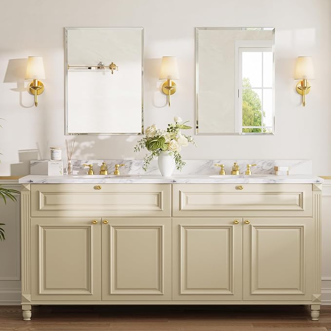 24"x36" Frameless Beveled Rectangular Bathroom Mirror for Over Sink | Broad coverage balances wider vanities and double-sink layouts, while polished edges keep the wall open, bright and refined