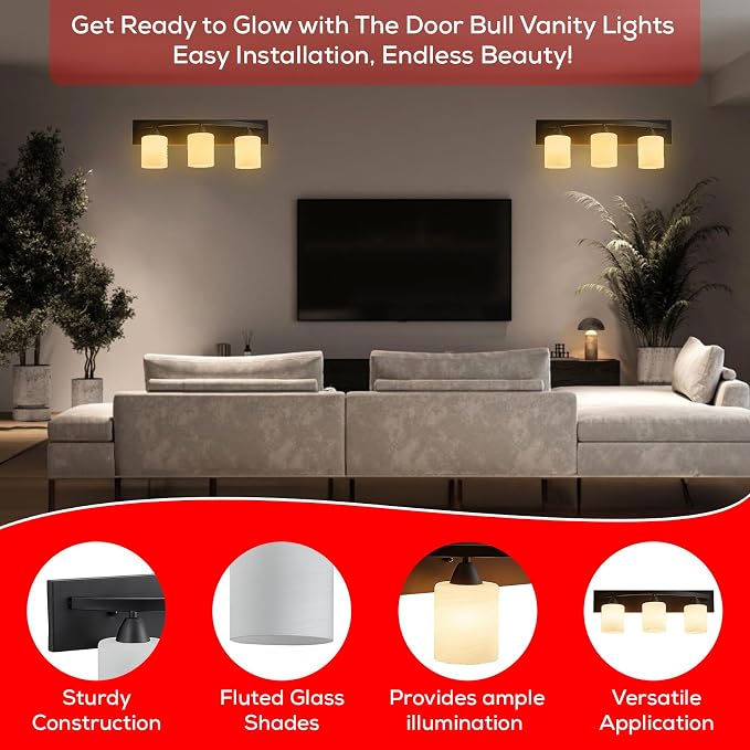 3-Light Bathroom Vanity Light Fixture – Oil Rubbed Bronze | Modern Frosted glass shades with E26 socket. Matte Wall sconce lighting perfect over mirror, kitchen, hallway, or entryway