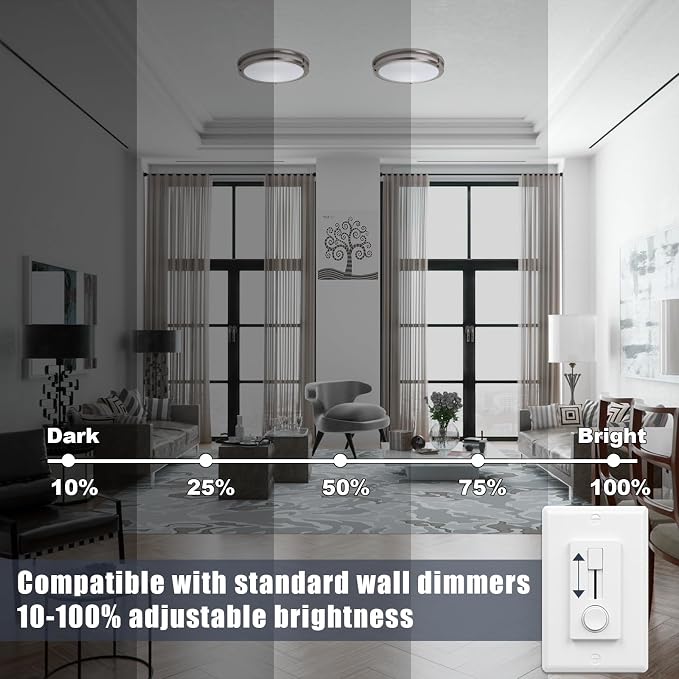 12inch LED Flush Mount Ceiling Light Fixture Dimmable Brushed Nickel, Easy Install Ceiling Lamp Fixture Without Flicker, Super Bright 36W 3600LM 5CCT Warm to White Light 3000K to 6000K 2-Pack