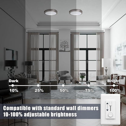 12inch LED Flush Mount Ceiling Light Fixture Dimmable Brushed Nickel, Easy Install Ceiling Lamp Fixture Without Flicker, Super Bright 36W 3600LM 5CCT Warm to White Light 3000K to 6000K 2-Pack