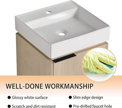 18" Bathroom Vanity with Sink, 18 Inch Floating Bathroom Vanity for Small Space, Modern Bathroom Vanity, Brown Wall Mounted Cabinet Set